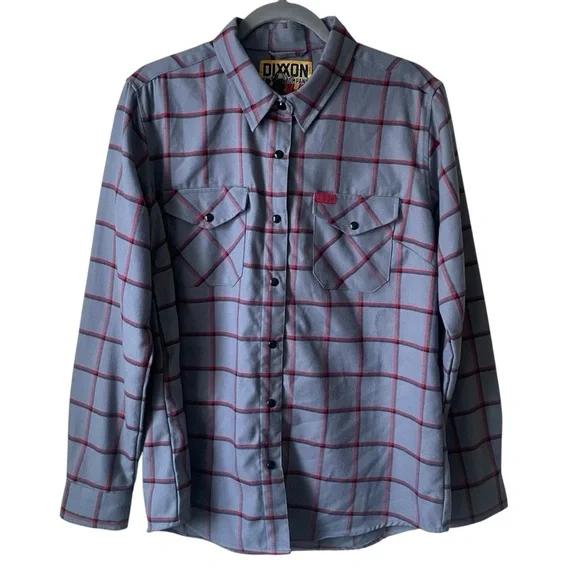 DIXXON Women’s Smoke Eater Flannel Shirt Plaid Gray Red Large NWOT - Picture 2 of 8